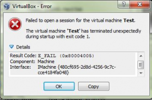 Erro ao iniciar máquina virtual no VirtualBox E_FAIL 0x80004005